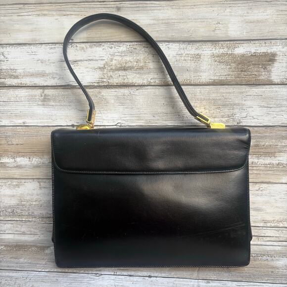 VTG Koret Purse Handbag Black Leather Top Handle Flap Close Coin Purse Retro MCM - Picture 3 of 16